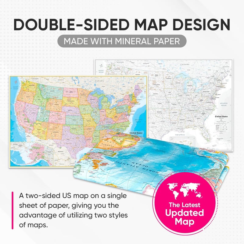 NOWMAP AquaShield Double-Sided United States, USA Map Waterproof Poster 24x36 - Folded with (Pin Stickers) - Image 2